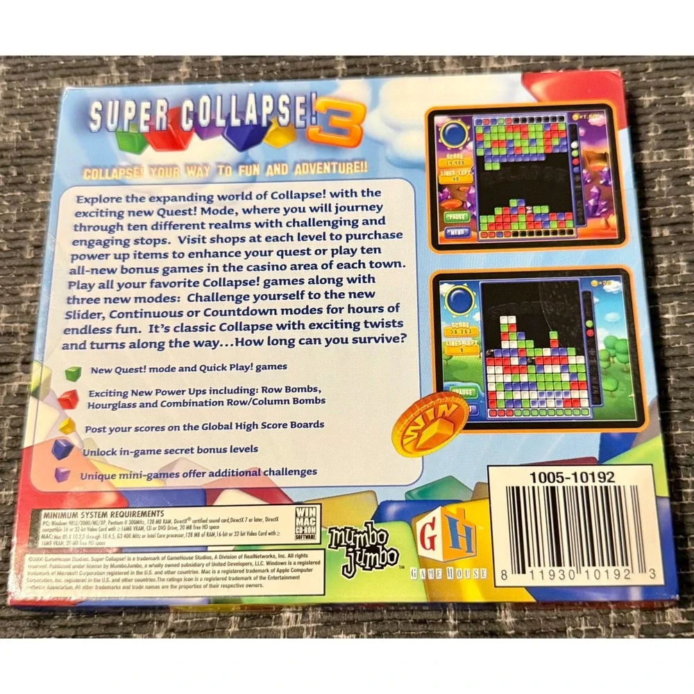 MumboJumbo Super Collapse 3 PC Mac CD-ROM New Sealed Puzzle GameHouse 2006